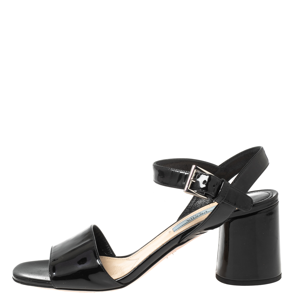 

Prada Black Patent Leather Ankle Strap Block Heel Platform Sandals Size