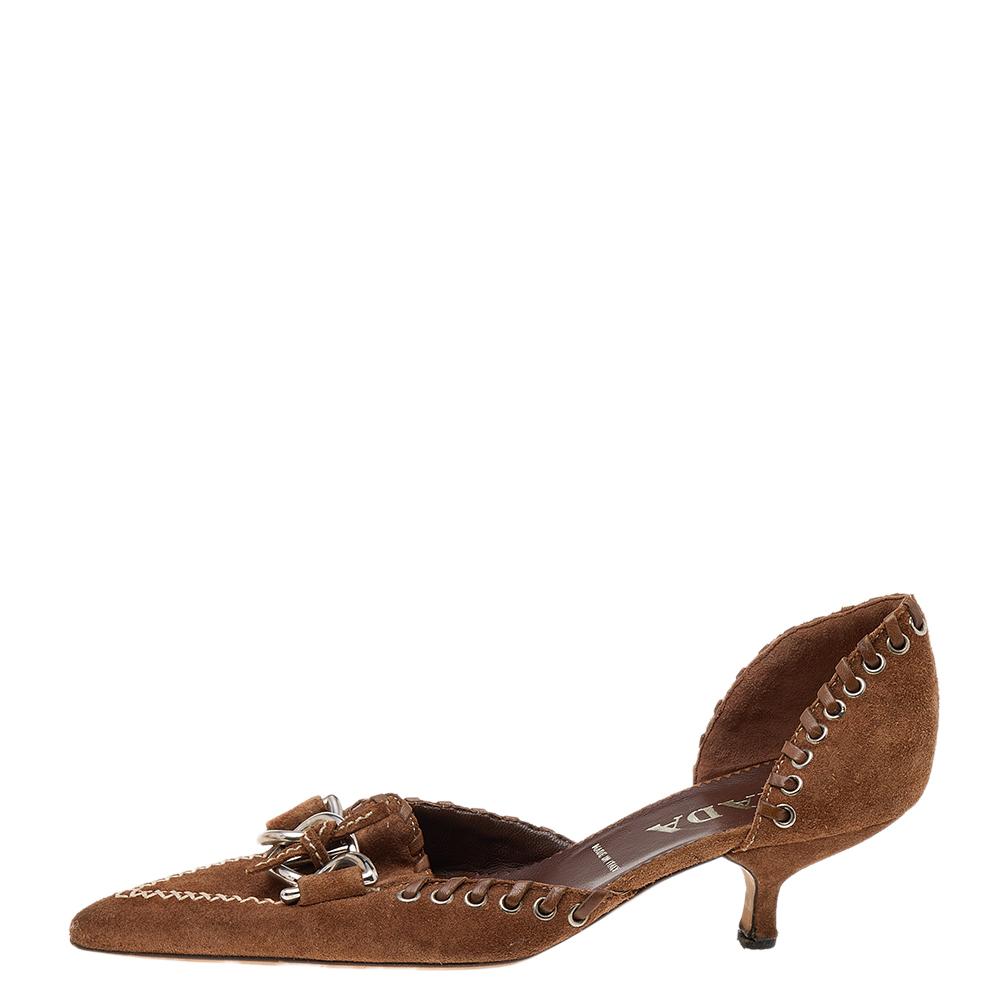 

Prada Brown Suede Buckle Pumps Size