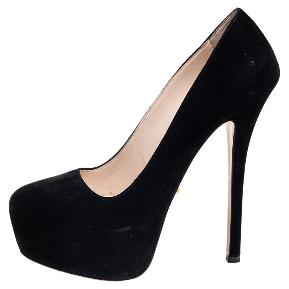 

Prada Black Suede Leather Platform Pumps Size