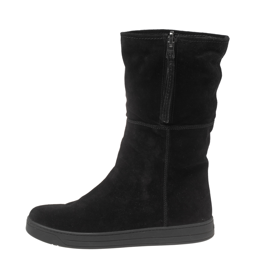 

Prada Black Suede Zip Mild Calf Boots Size