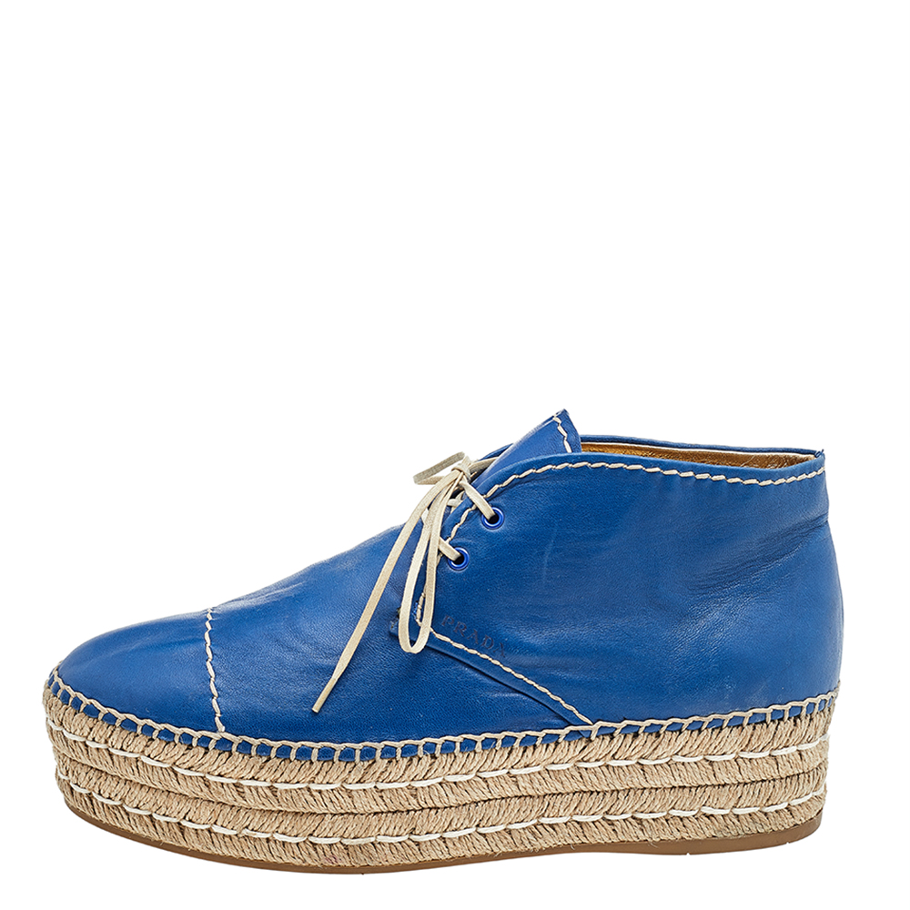 

Prada Blue Leather Espadrille Sneakers Size