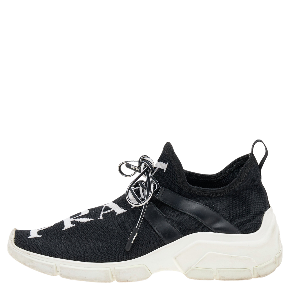 

Prada Black Logo Knit Fabric Low Top Sneakers Size