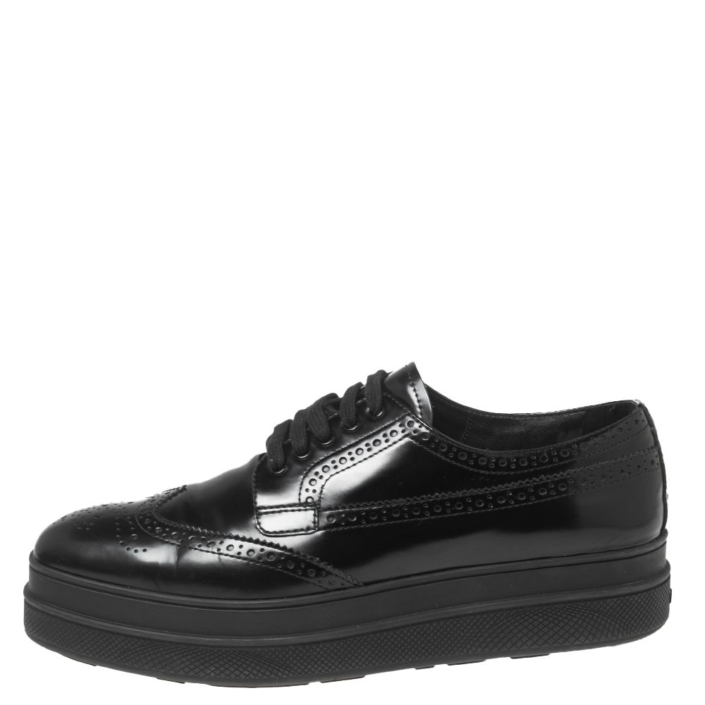 

Prada Black Patent Brogue Leather Platform Derby Size