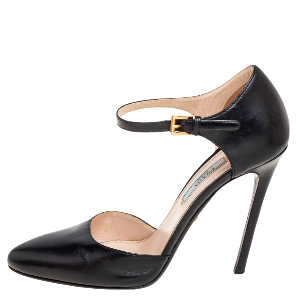 

Prada Black Leather D'orsay Ankle-Strap Pumps Size