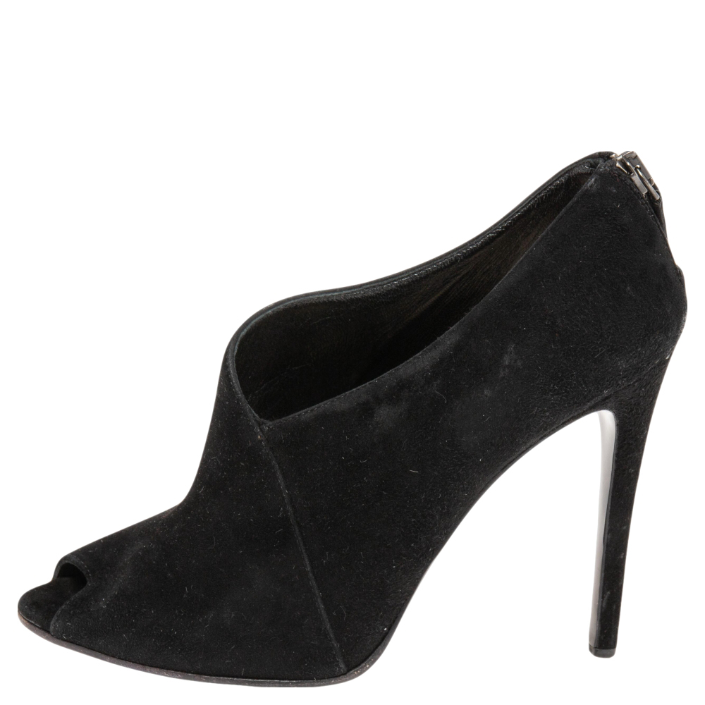 

Prada Black Suede Peep-Toe Ankle Boots Size