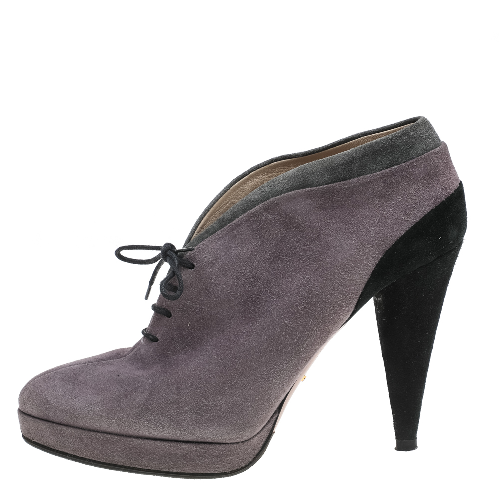 

Prada Tricolor Suede Lace Up Ankle Booties Size, Purple