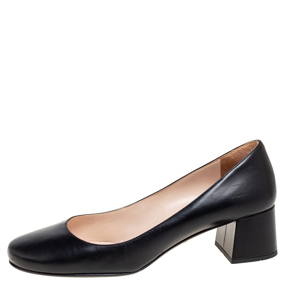 

Prada Black Leather Round Toe Block Heel Pumps Size