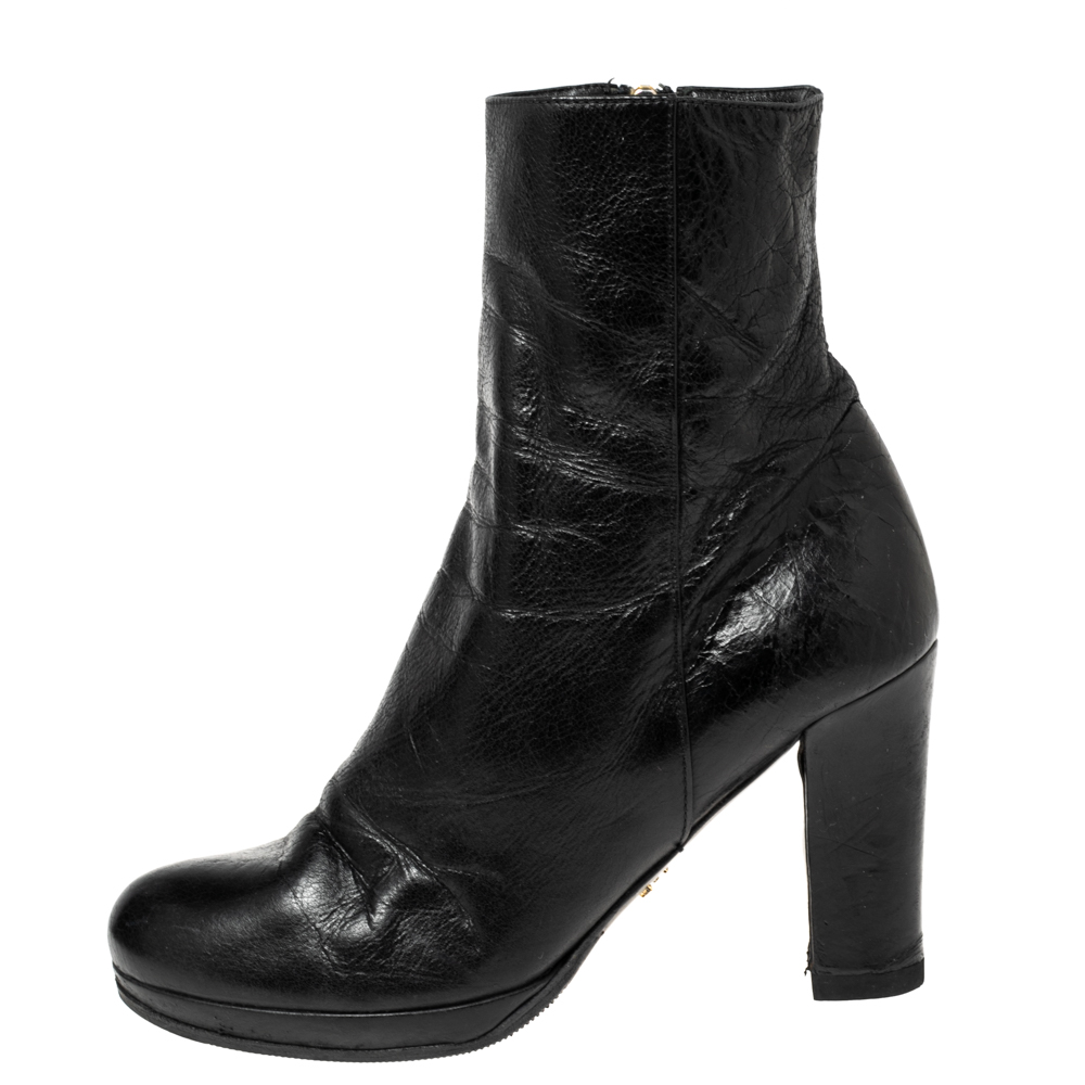 

Prada Black Leather Platform Ankle Boots Size