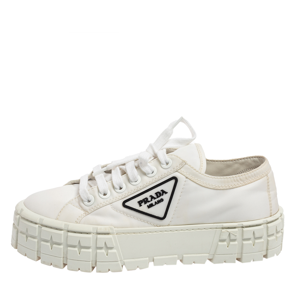 

Prada White Nylon Gabardine Low Top Sneakers Size
