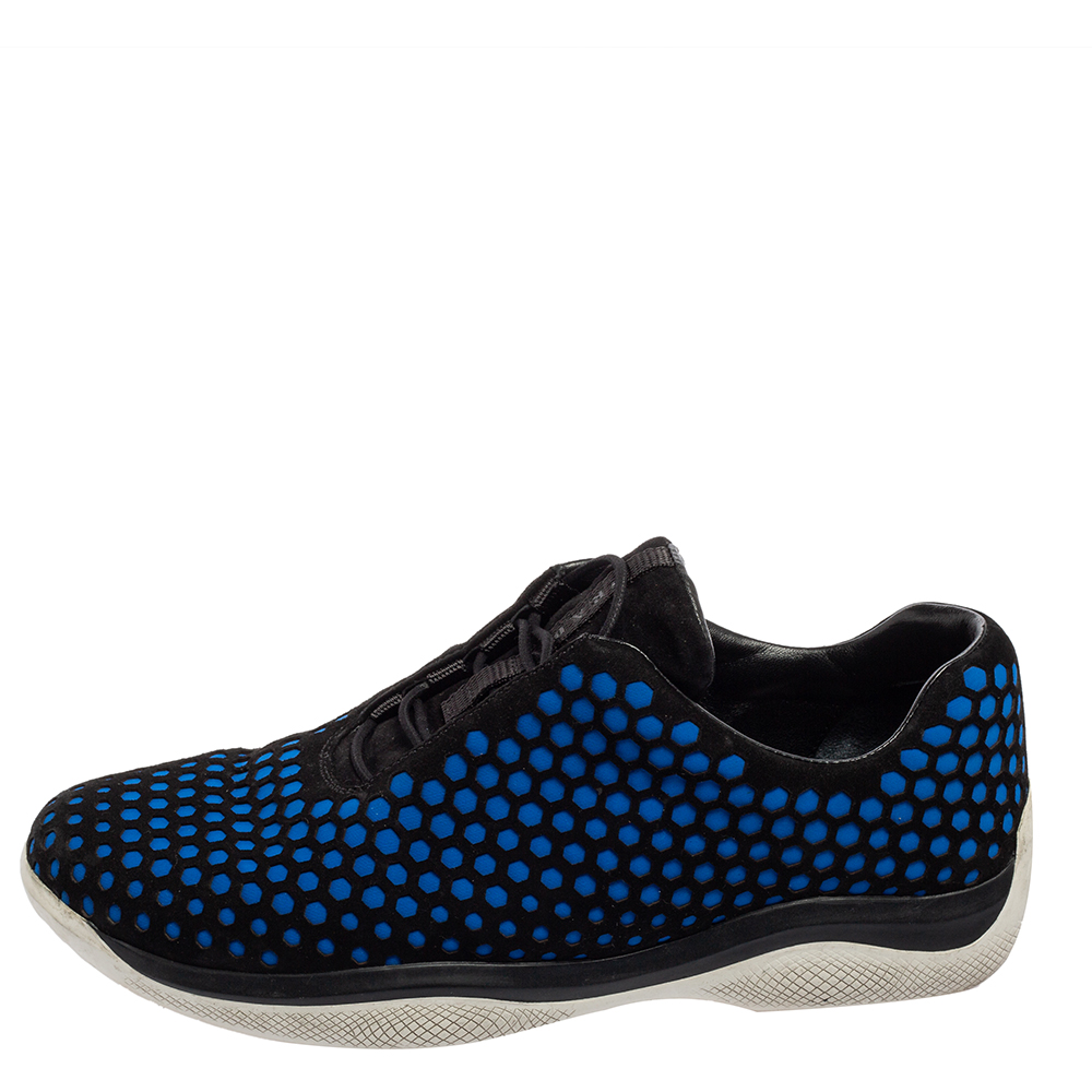 

Prada Black/Blue Suede Lace Up Sneakers Size