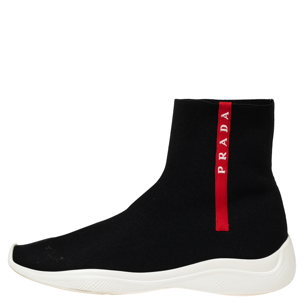 

Prada Black Knit Fabric High Top Slip On Sneakers Size