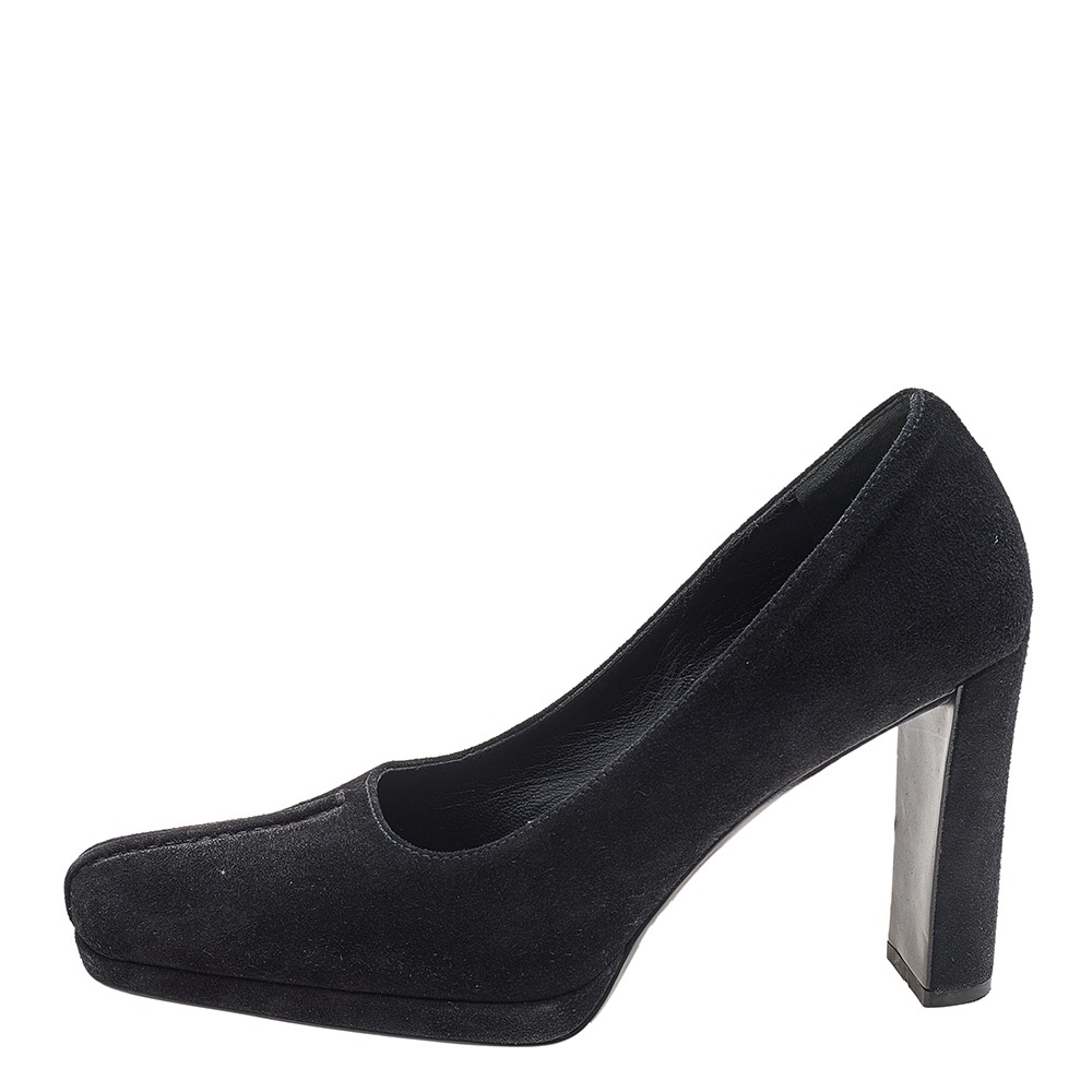 

Prada Black Suede Square Toe Pumps Size