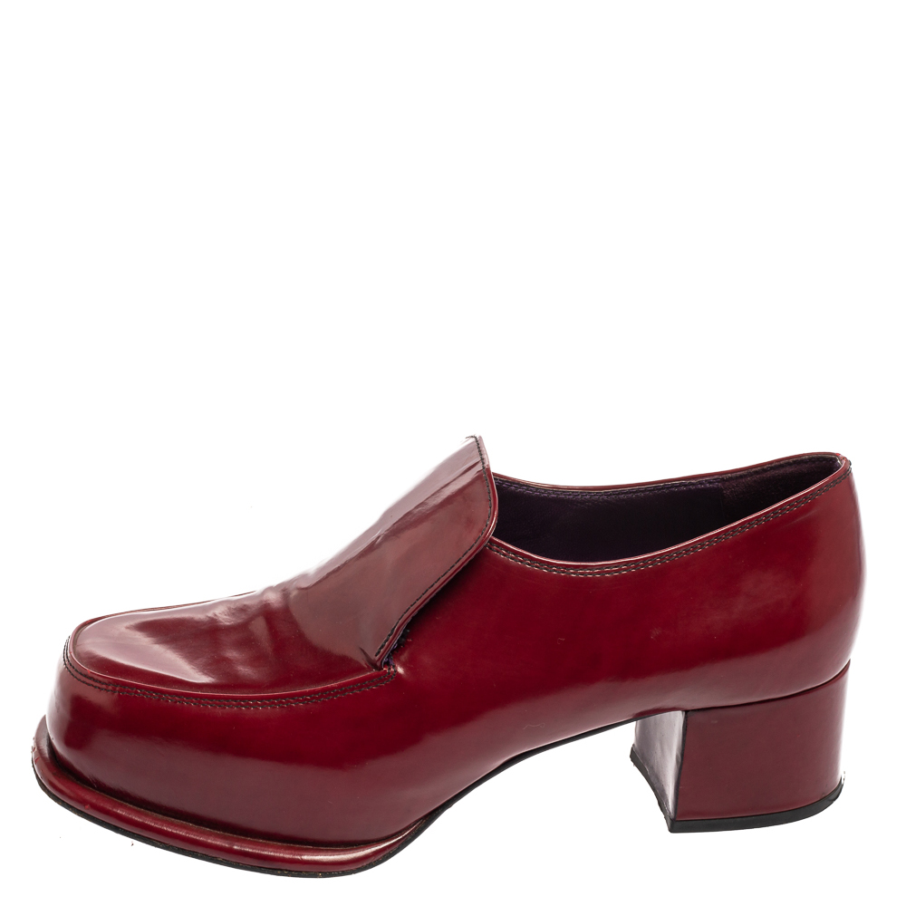 

Prada Red Patent Leather Block Heel Loafer Pumps Size