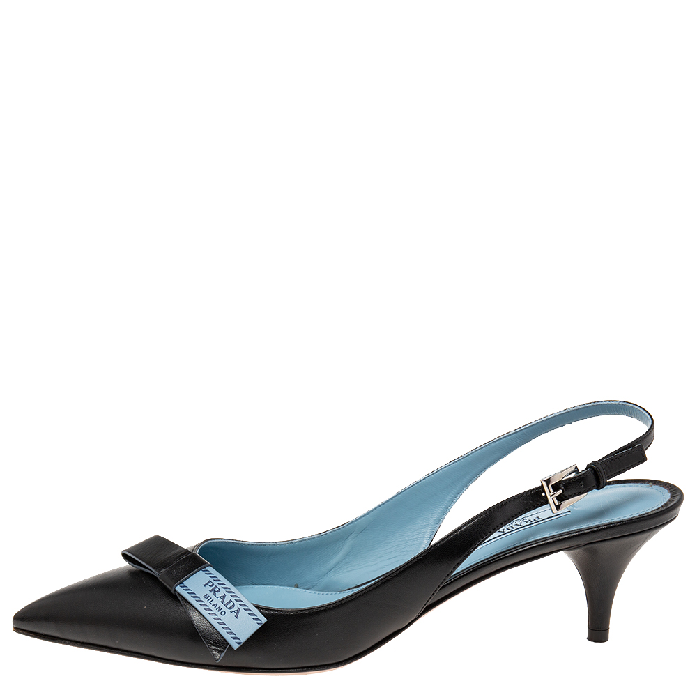 

Prada Black Leather Bow Slingback Sandals Size