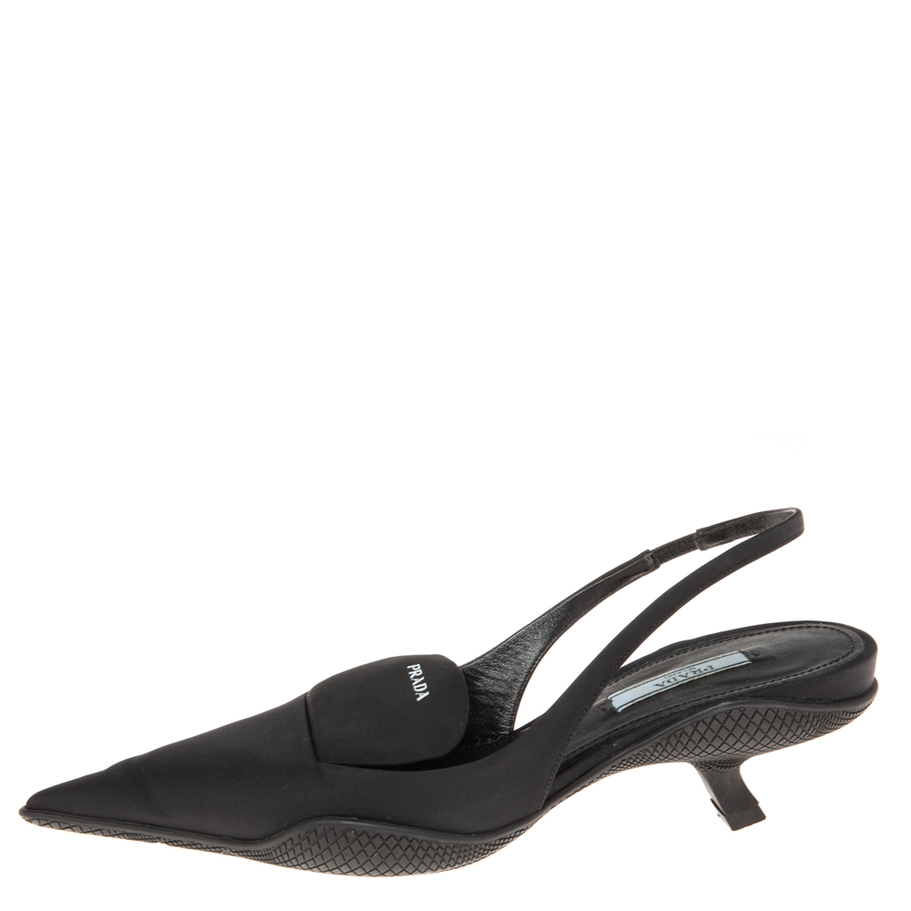 

Prada Back Nylon Pointed Toe Slingback Sneaker Pumps Size, Black