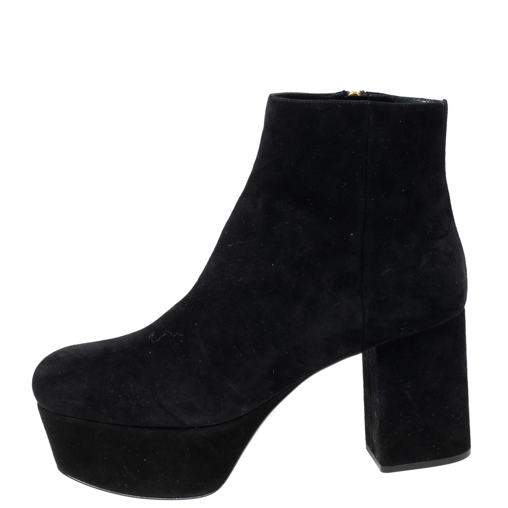 

Prada Black Suede Platform Ankle Boots Size