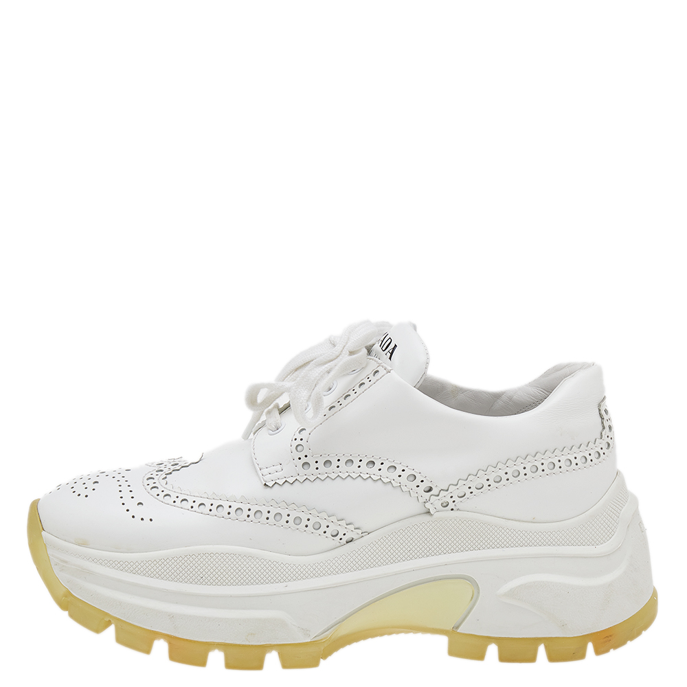 

Prada White Brogue Leather Lace Up Oxford Sneakers Size