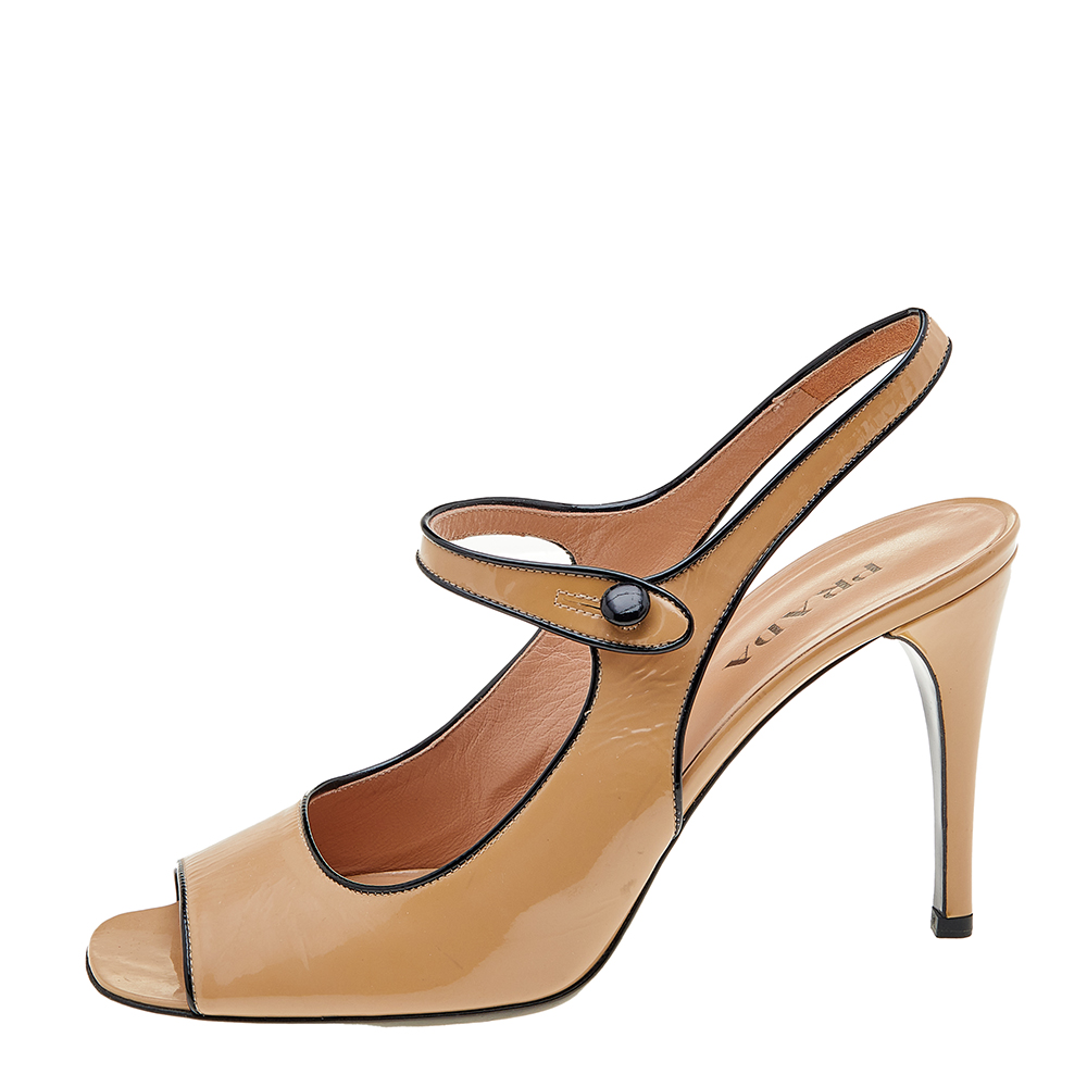 

Prada Beige Patent Leather Open Toe Slingback Sandals Size