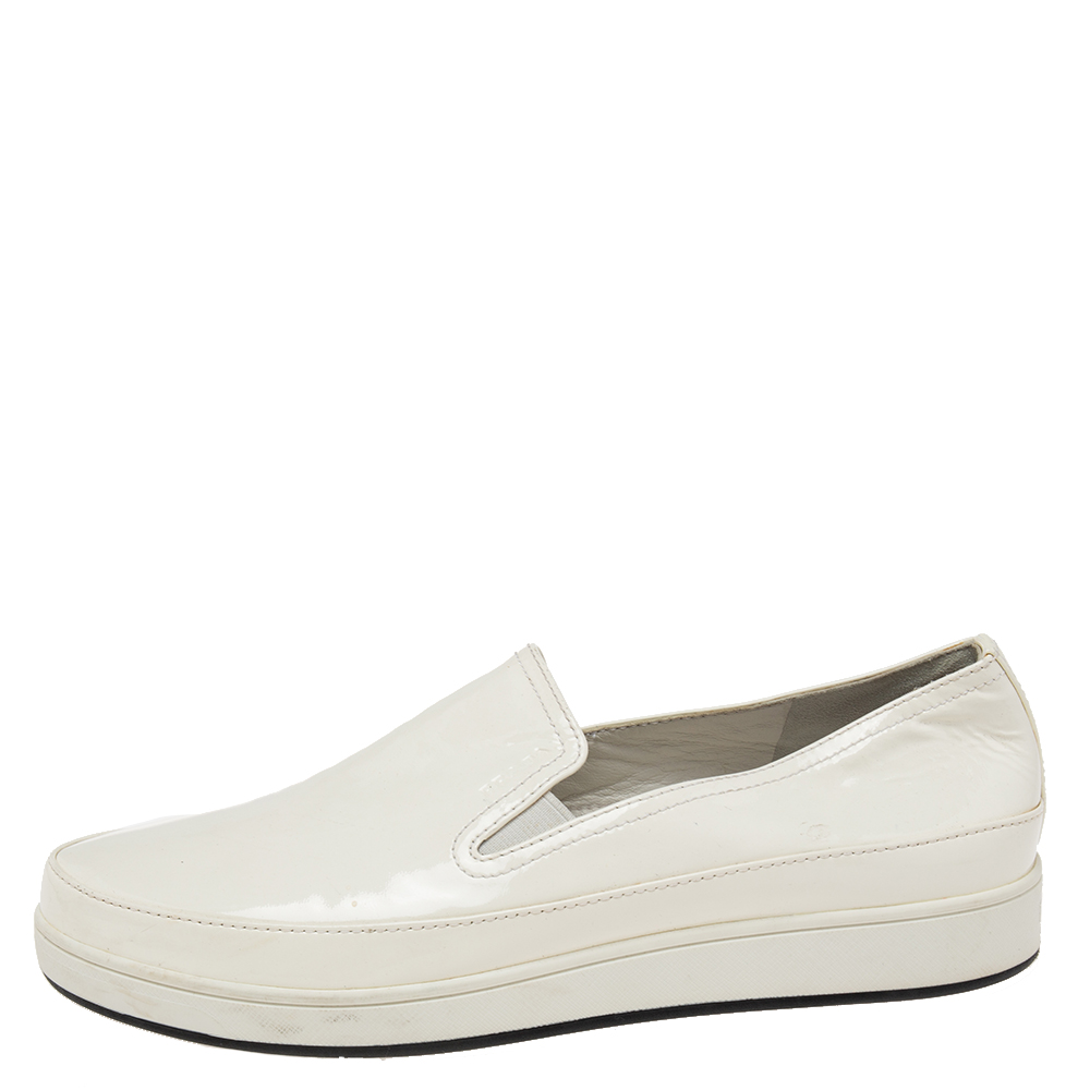 

Prada Cream Patent Leather Slip on Sneakers Size