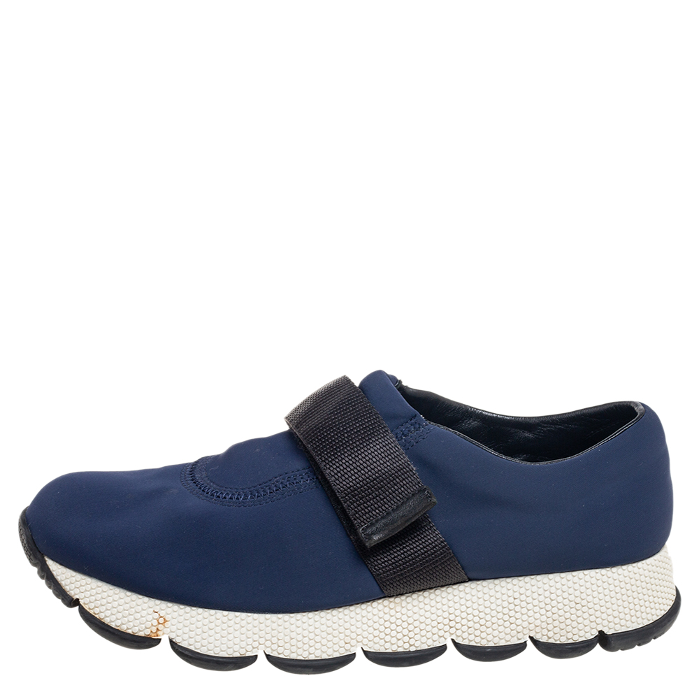 

Prada Navy Blue Nylon Slip On Sneakers Size