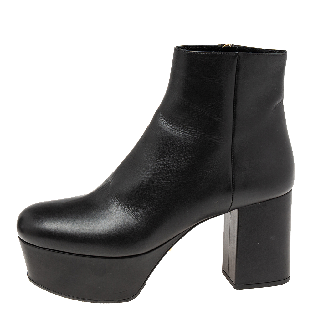 

Prada Black Leather Platform Ankle Boots Size