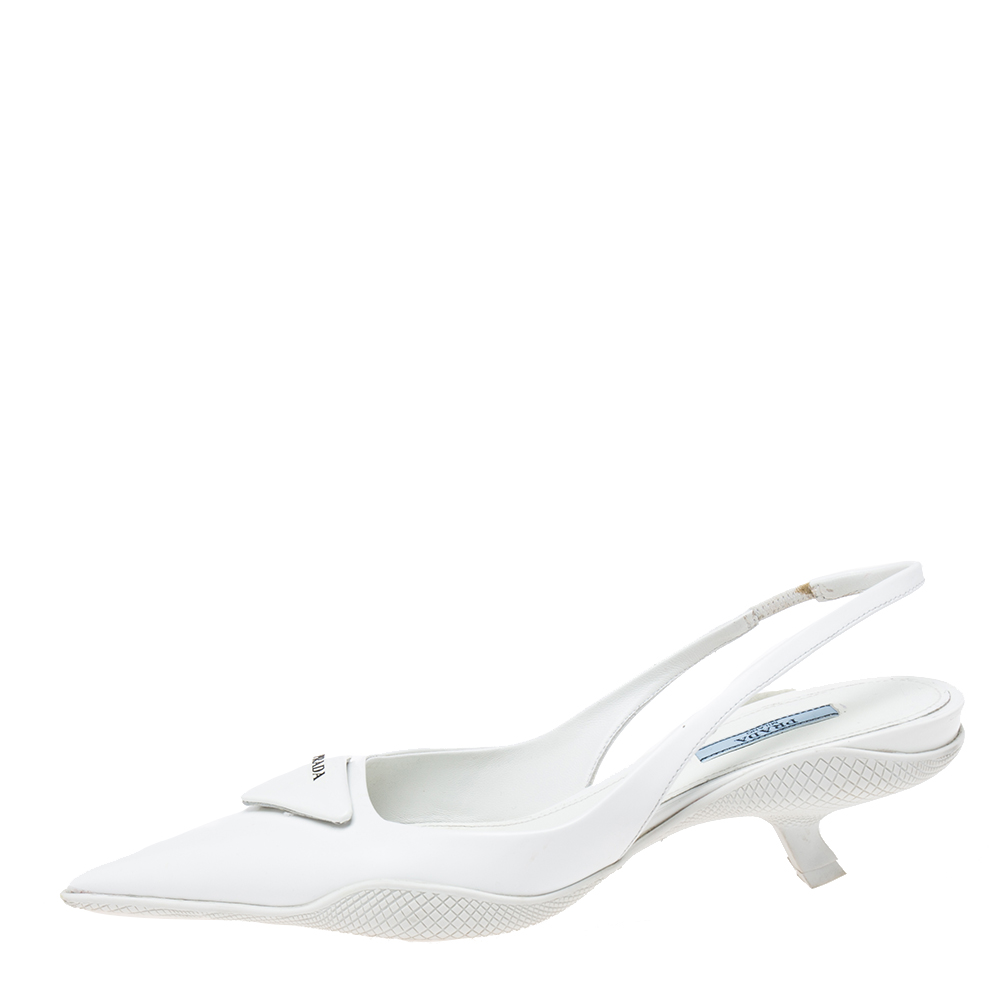 

Prada White Brushed Leather Slingback Pumps Size