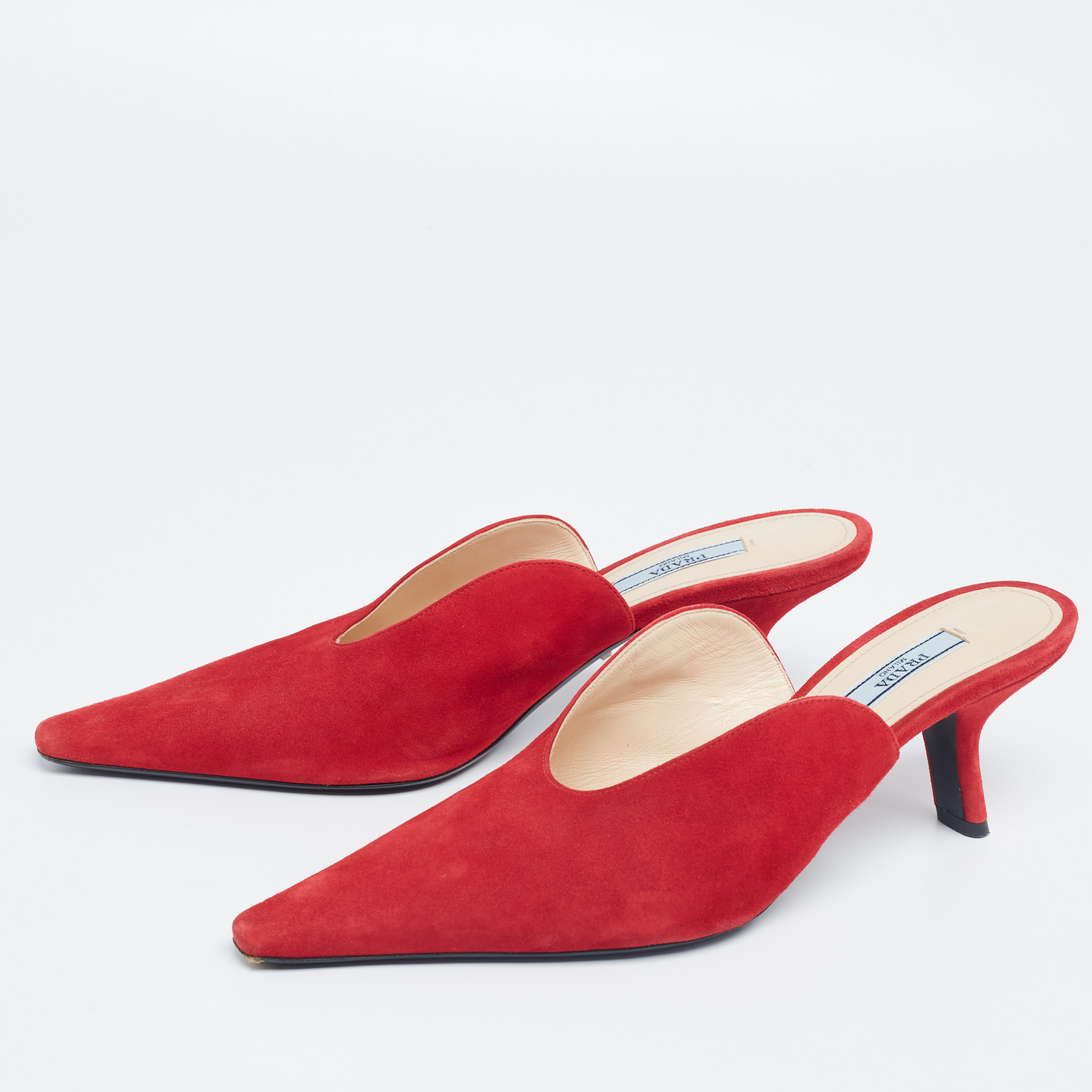 

Prada Red Suede Pointed Mule Sandals Size