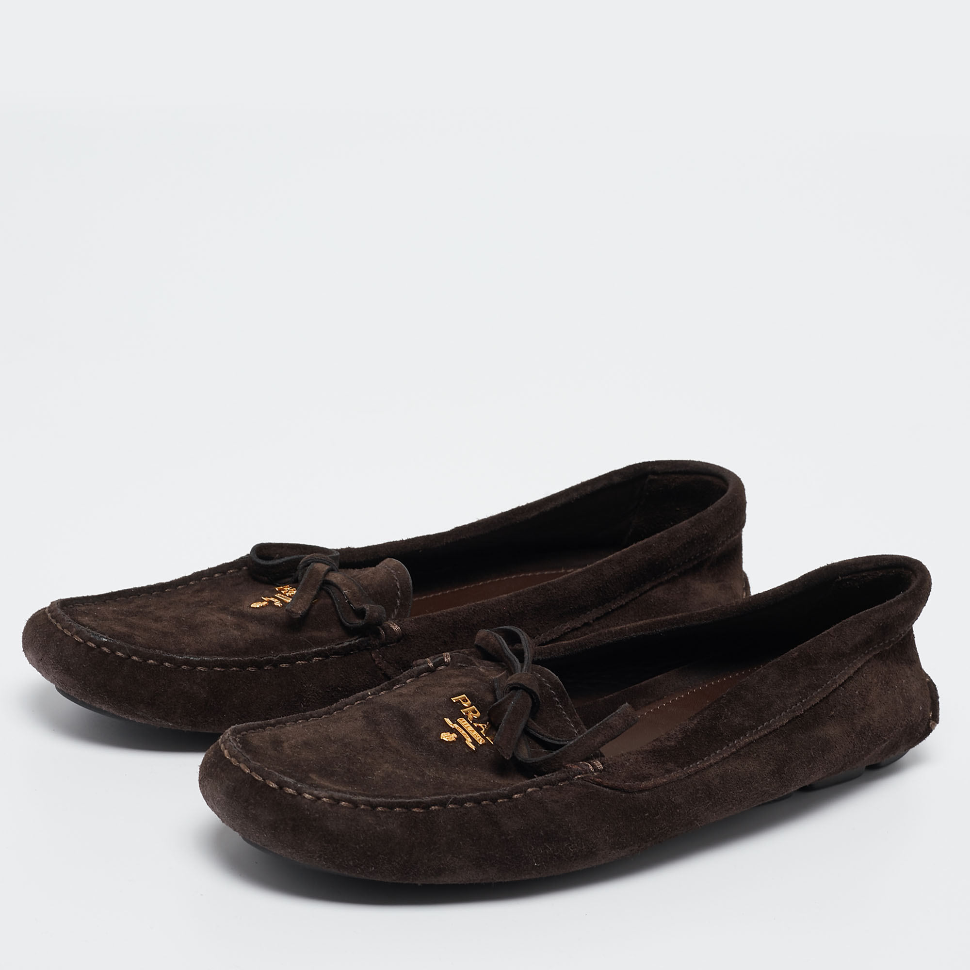 

Prada Dark Brown Suede Bow Loafers Size