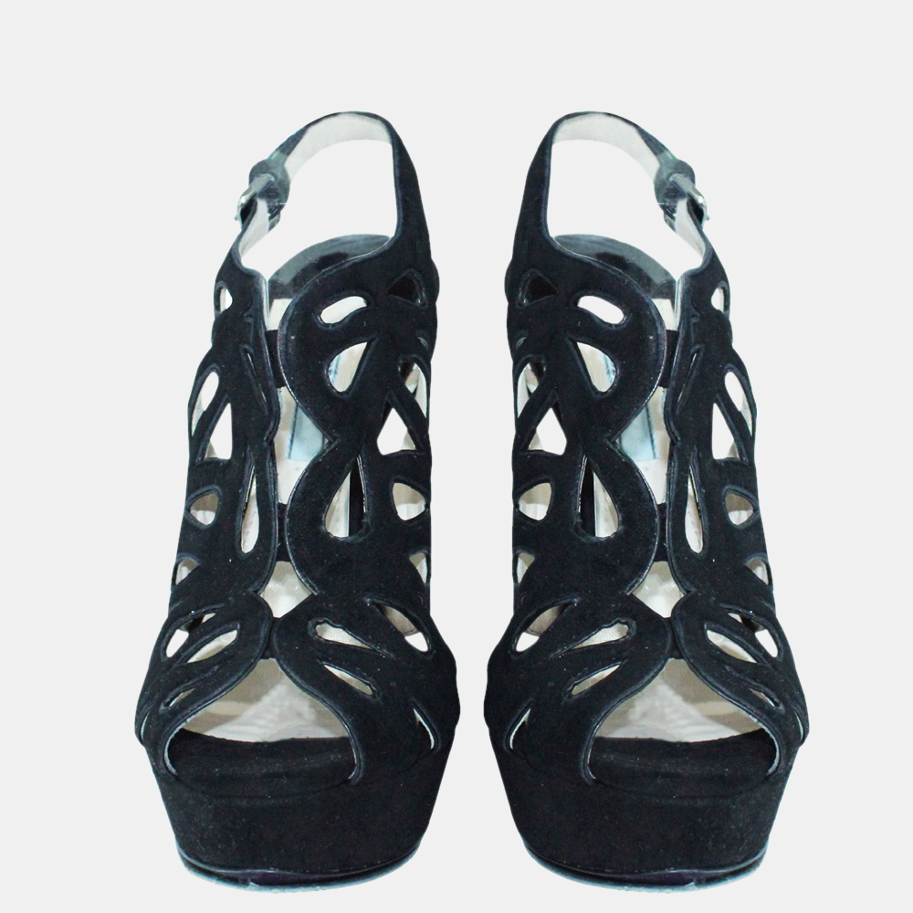 

Prada Black Suede Caged Sandals Size EU