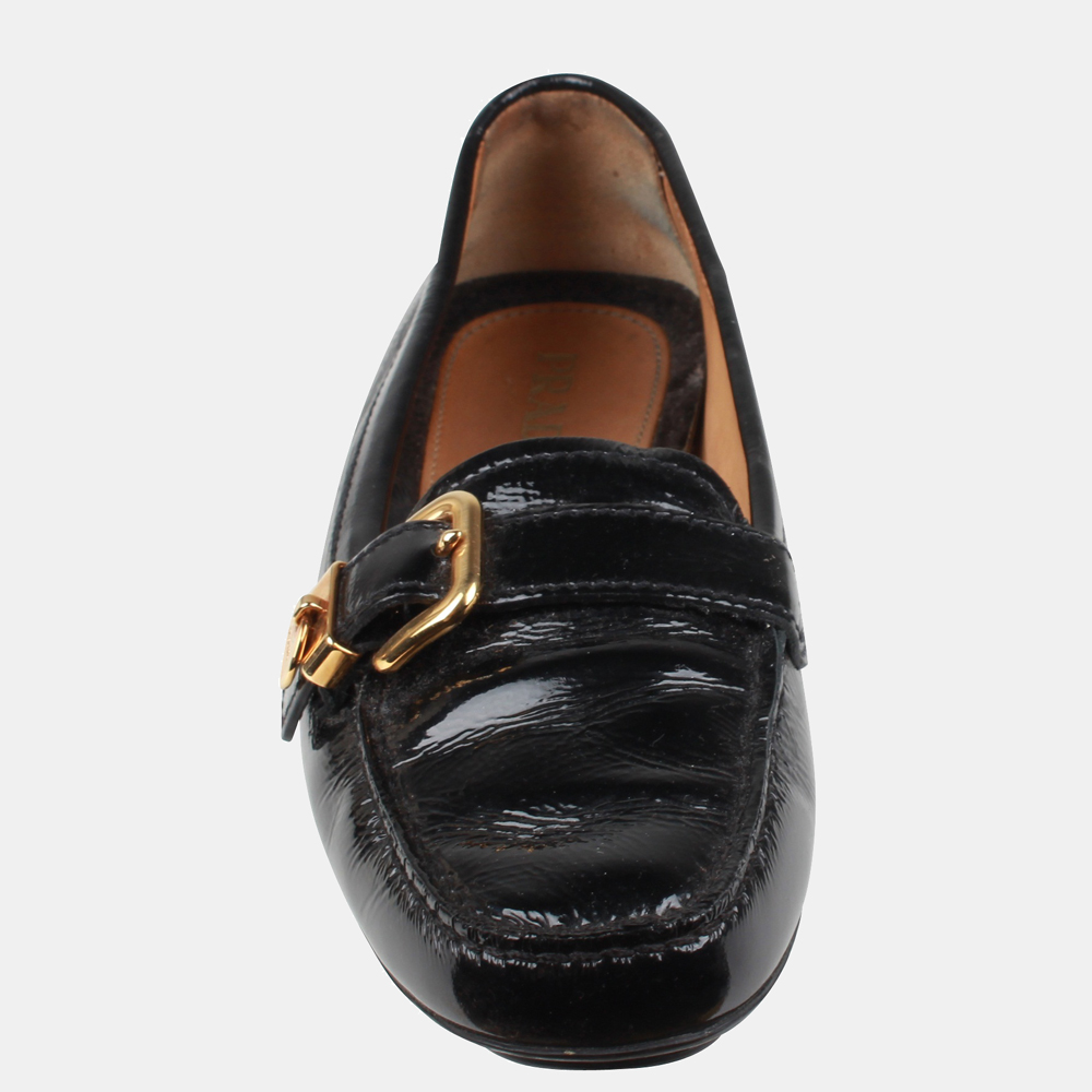 

Prada Black Leather Buckle Loafers Size EU