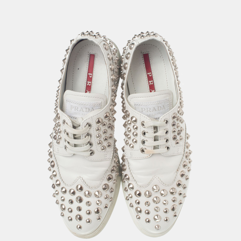 

Prada White Leather Studded Sneaker Size EU