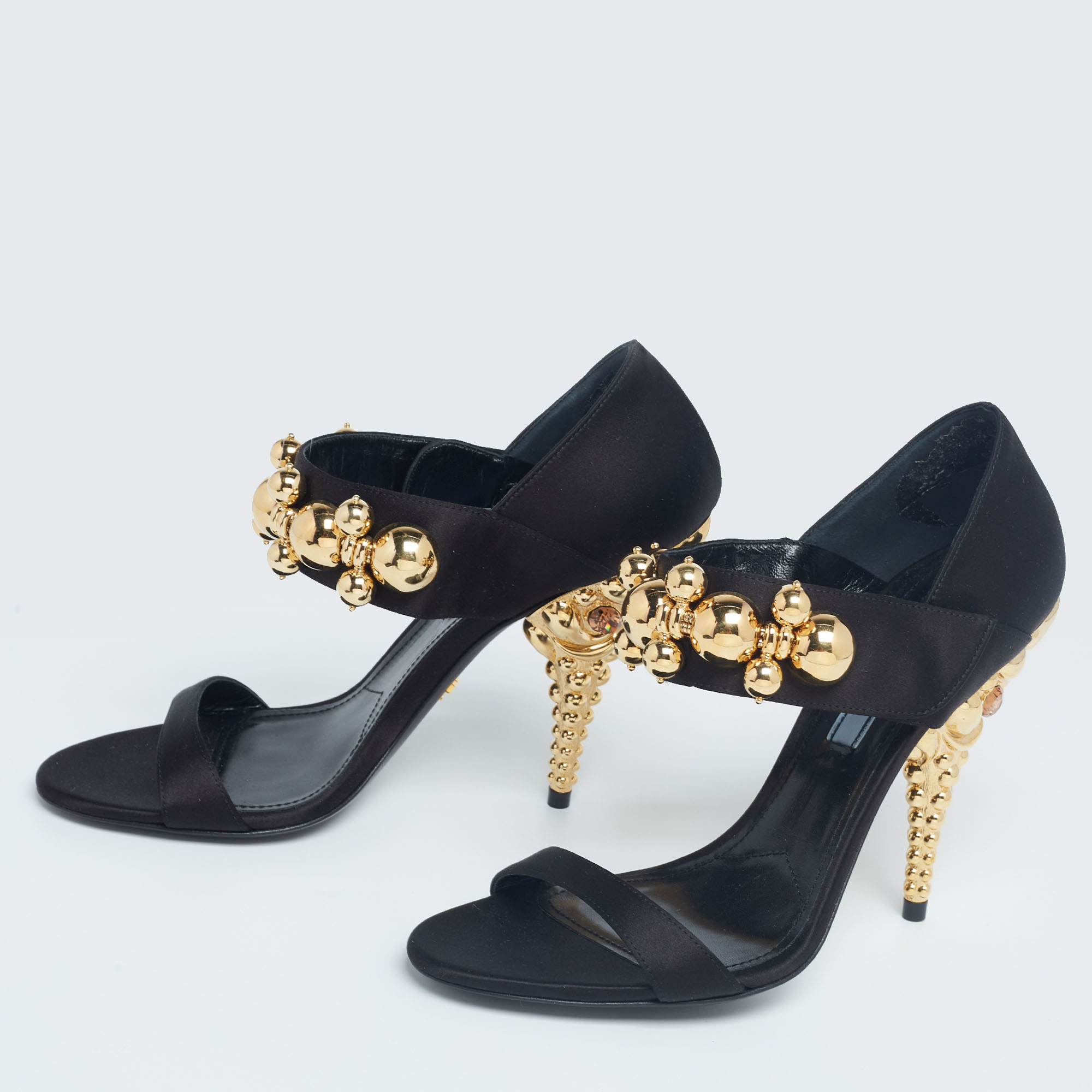 

Prada Black Satin Embellished Mary Jane Sandals Size