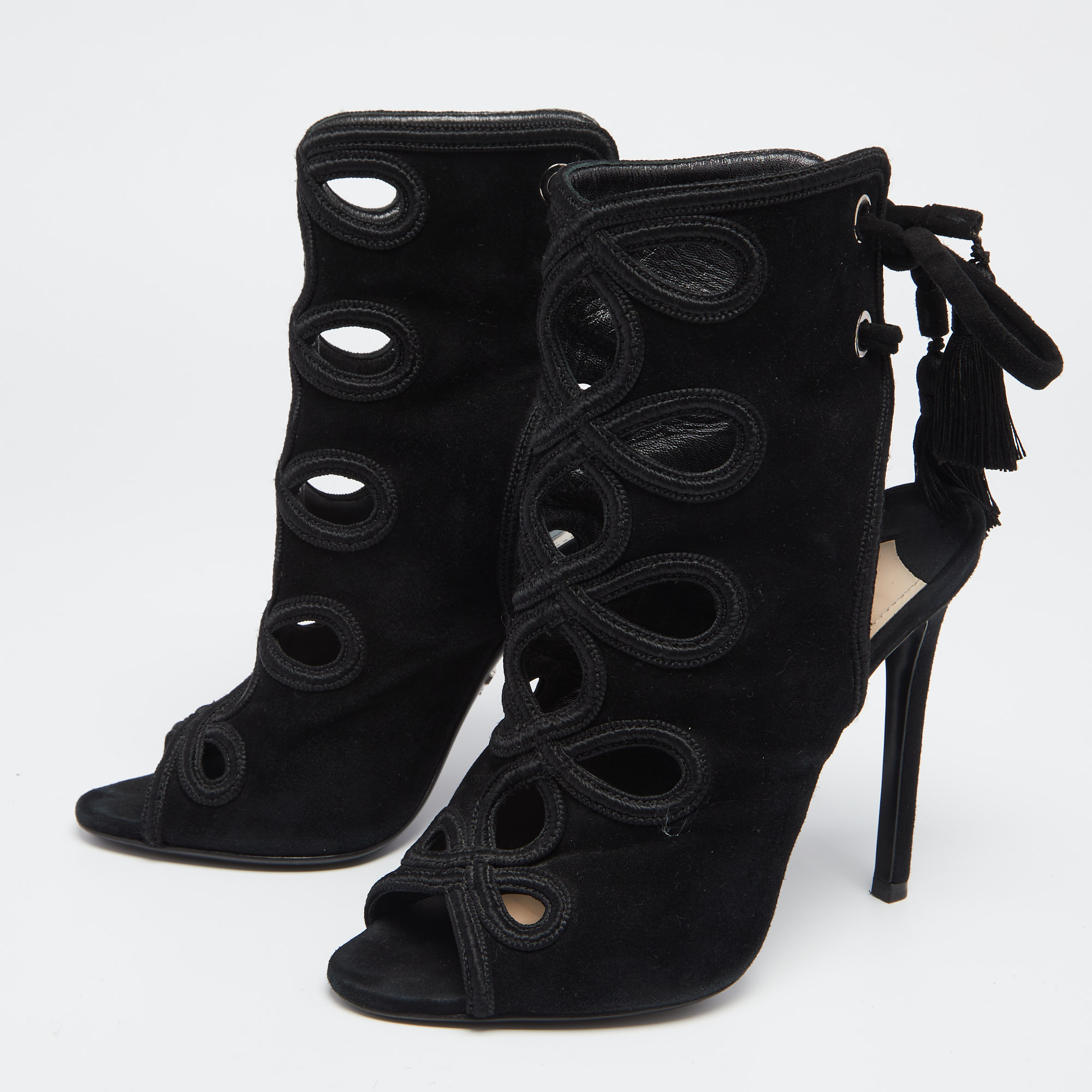 

Prada Black Suede Sexy Thing Ankle Tie Sandals Size