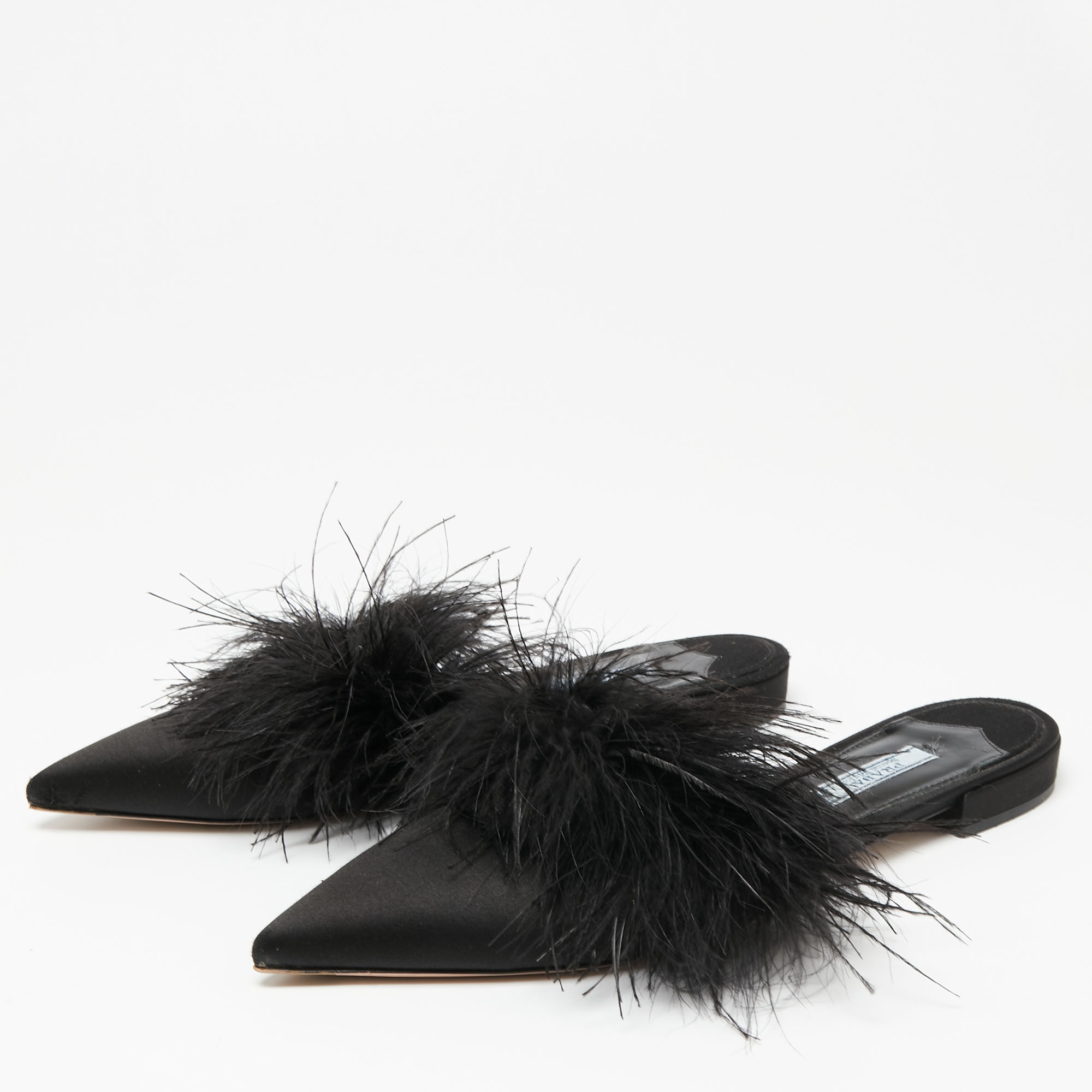 

Prada Black Satin And Fur Mule Sandals Size