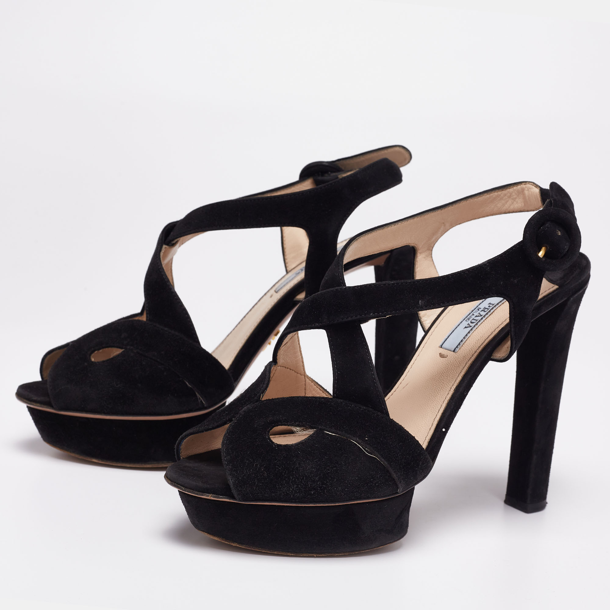 

Prada Black Suede Cut-Out Peep-Toe Platform Sandals Size