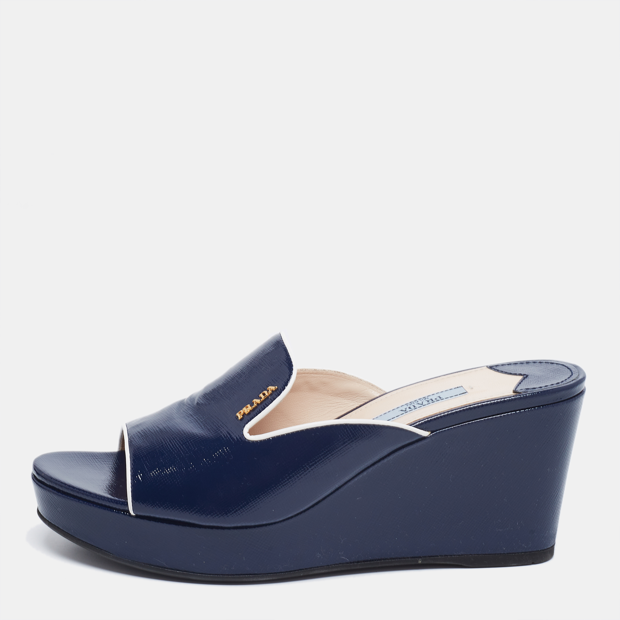 navy blue patent leather wedges