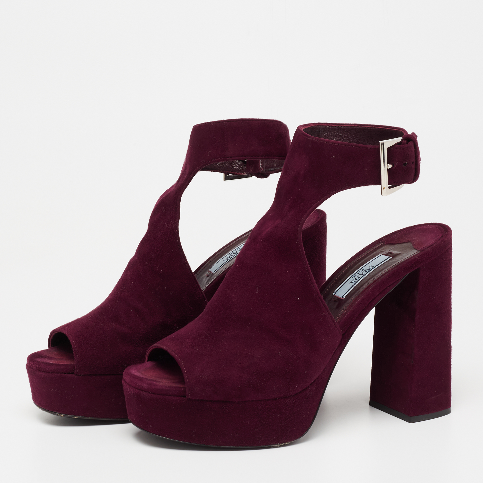 

Prada Plum Cut-Out Suede Ankle-Strap Platform Sandals Size, Purple