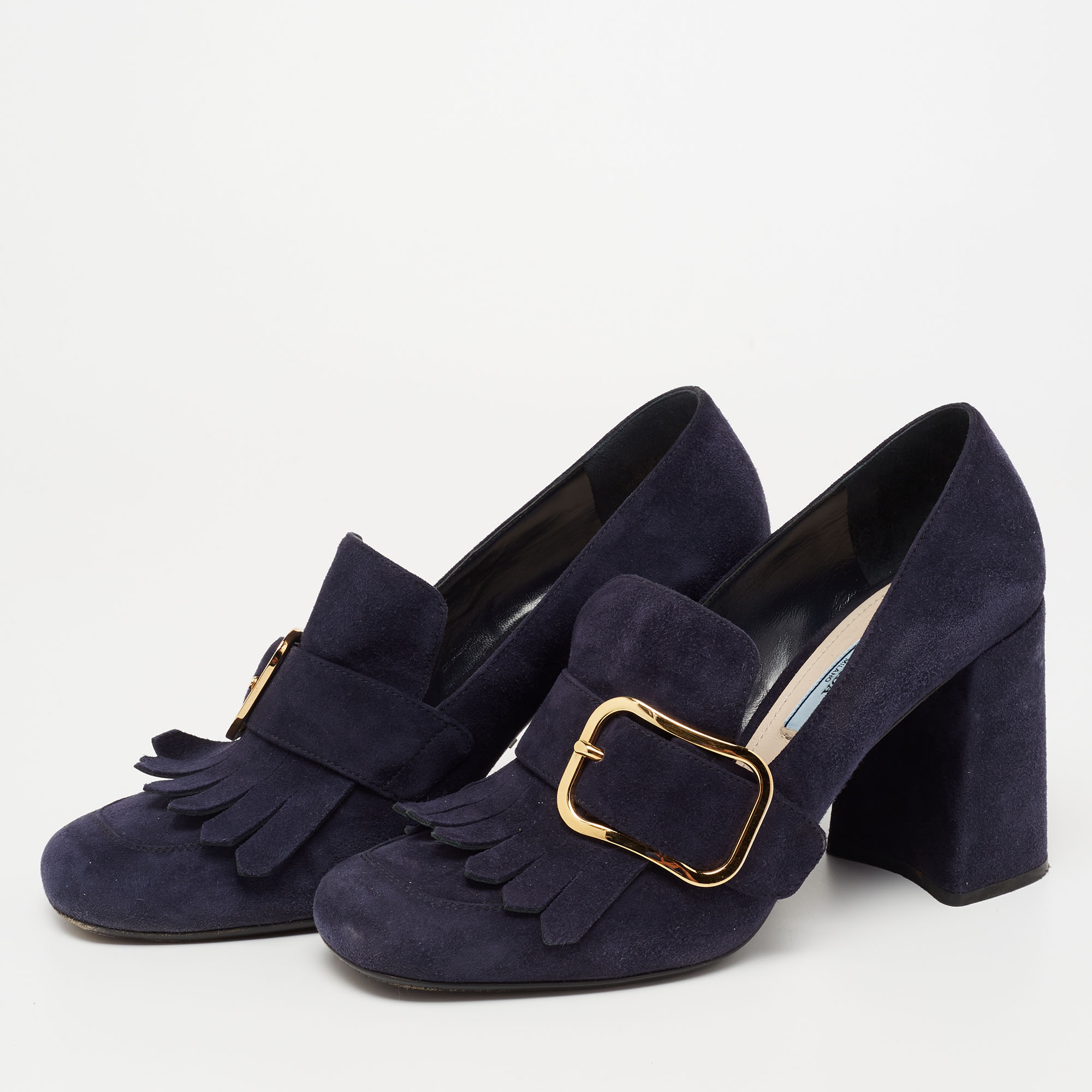 

Prada Navy Blue Suede Fringed Pumps Size