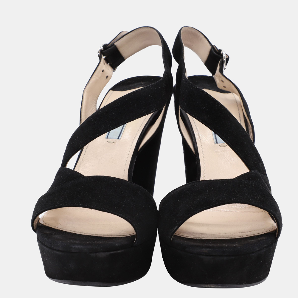 

Prada Black Suede Platform Sandals Size EU