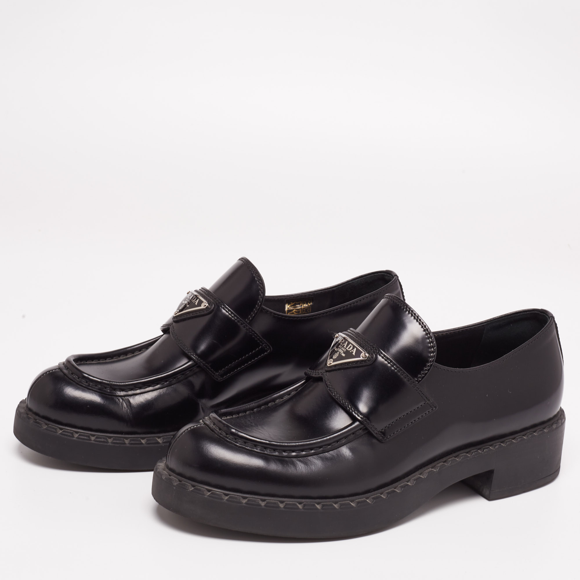 

Prada Black Patent Leather Platform Loafers Size