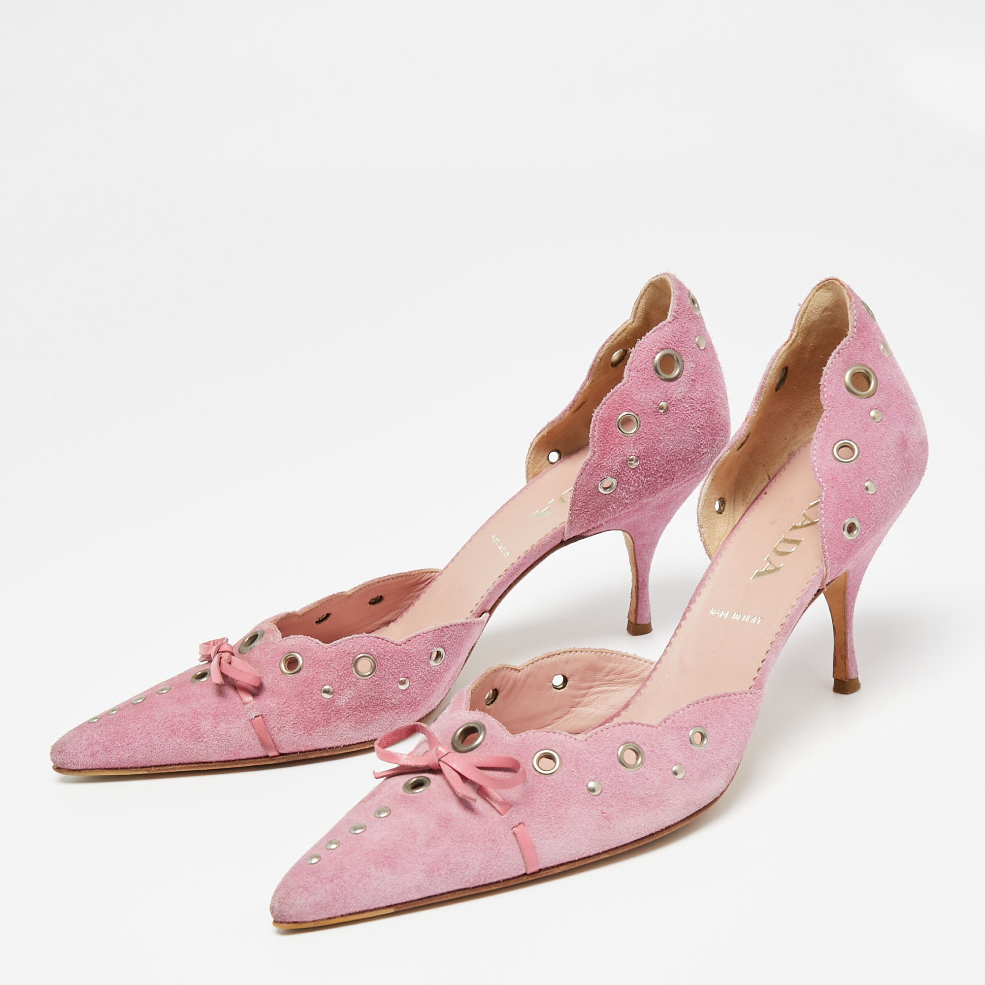 

Prada Pink Suede Perforated D'orsay Pumps Size