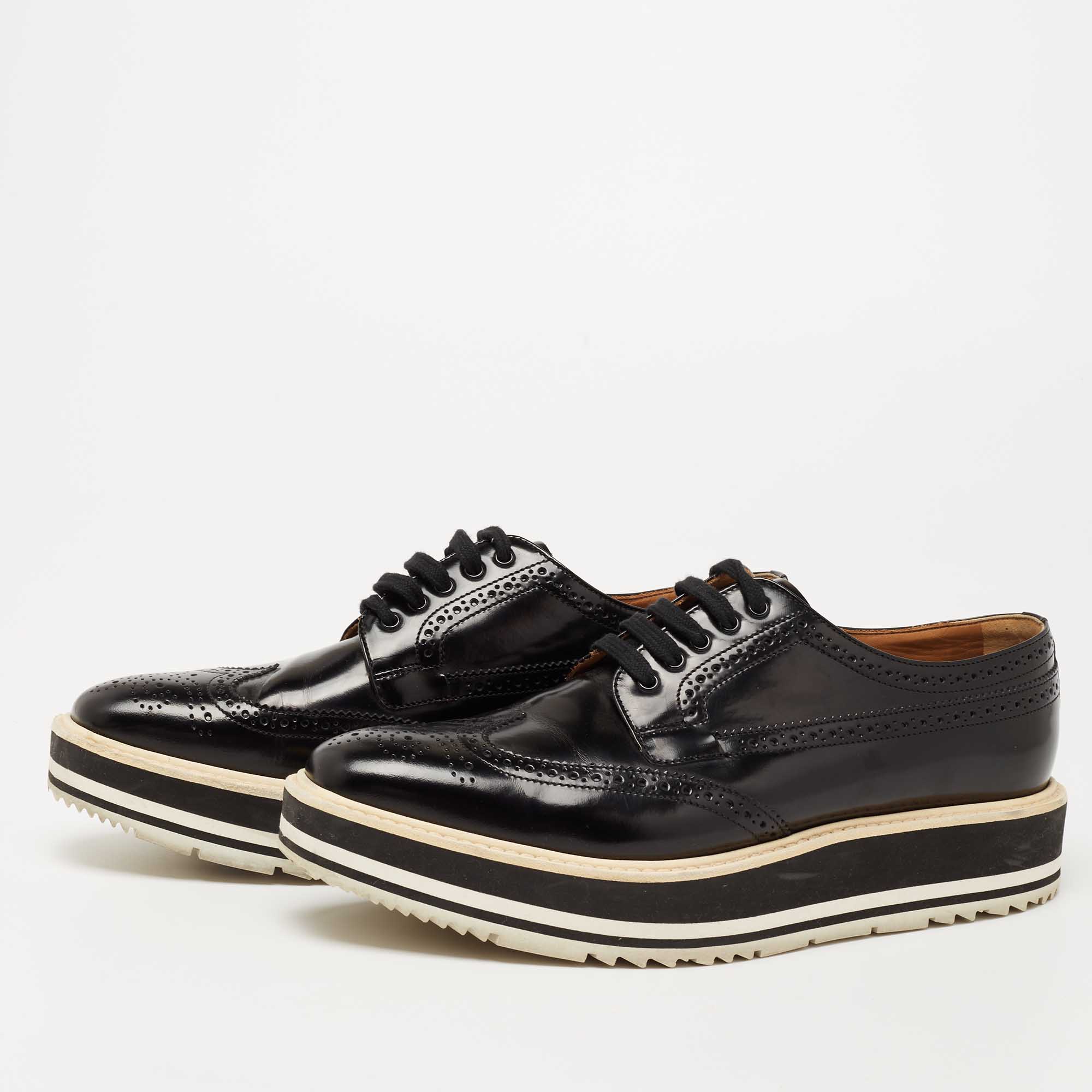 

Prada Black Brogue Leather Wingtip Platform Derby Sneakers Size