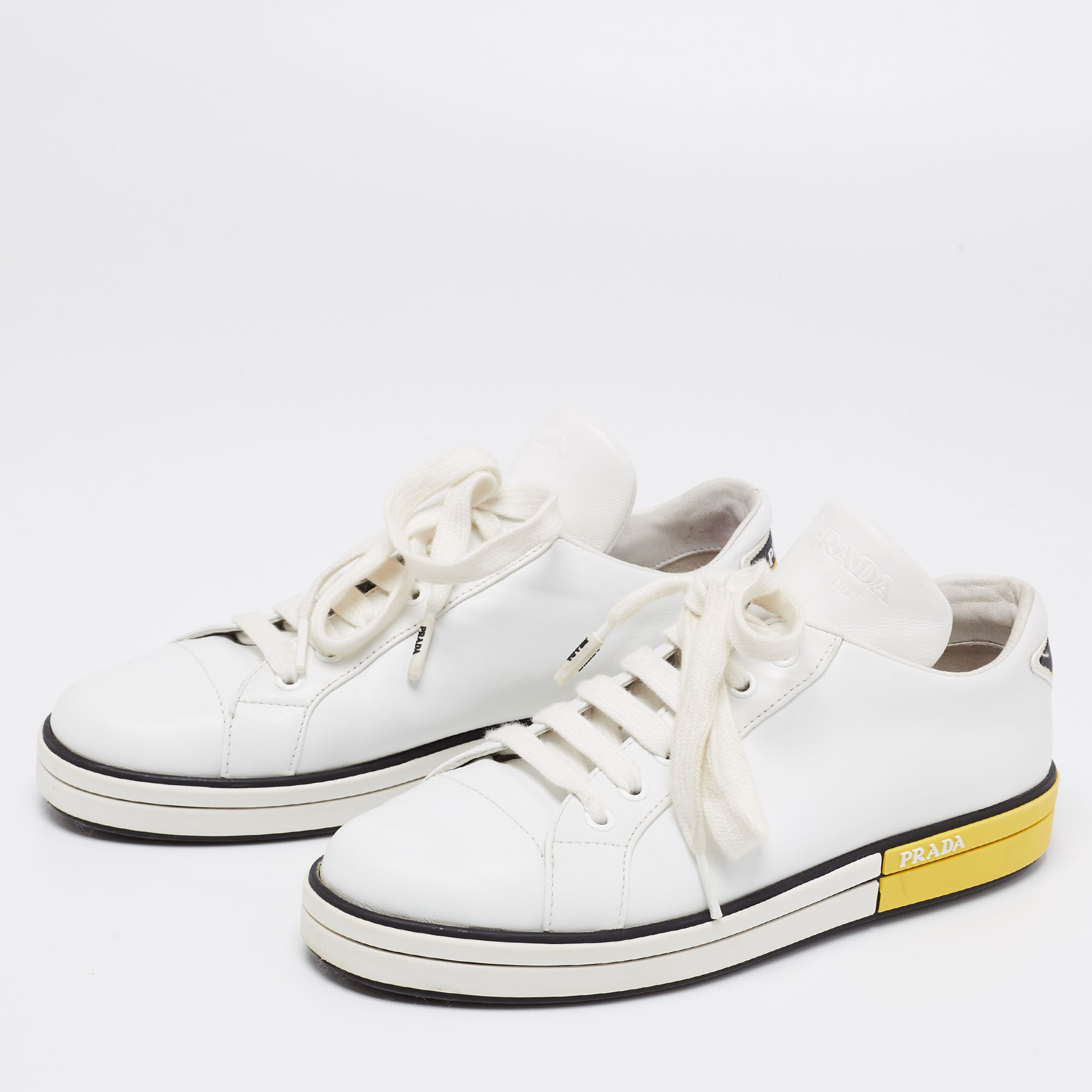 

Prada White Leather Logo Low-Top Sneakers Size