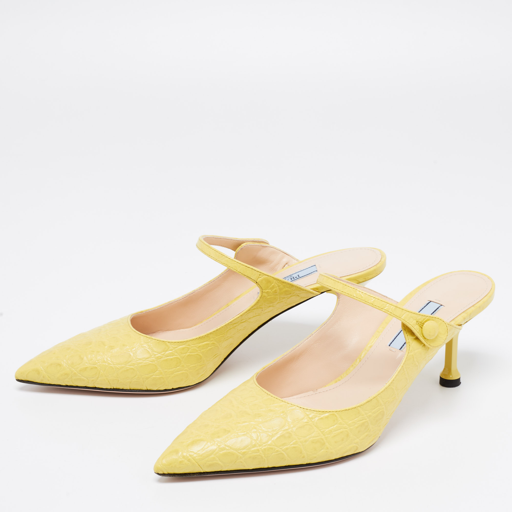

Prada Yellow Croc Embossed Leather Pointed Toe Mules Size