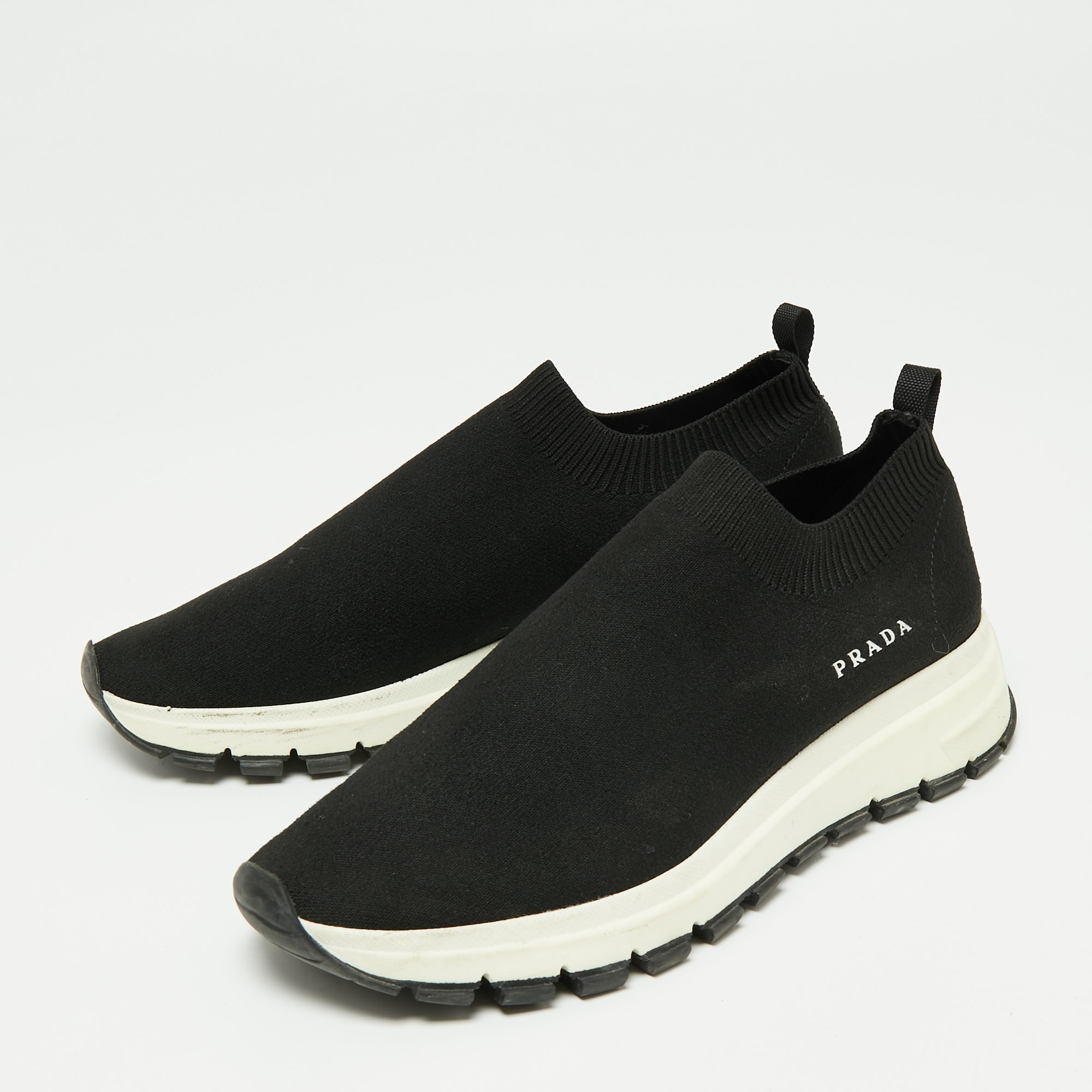

Prada Black Knit Fabric Low Top Sneakers Size