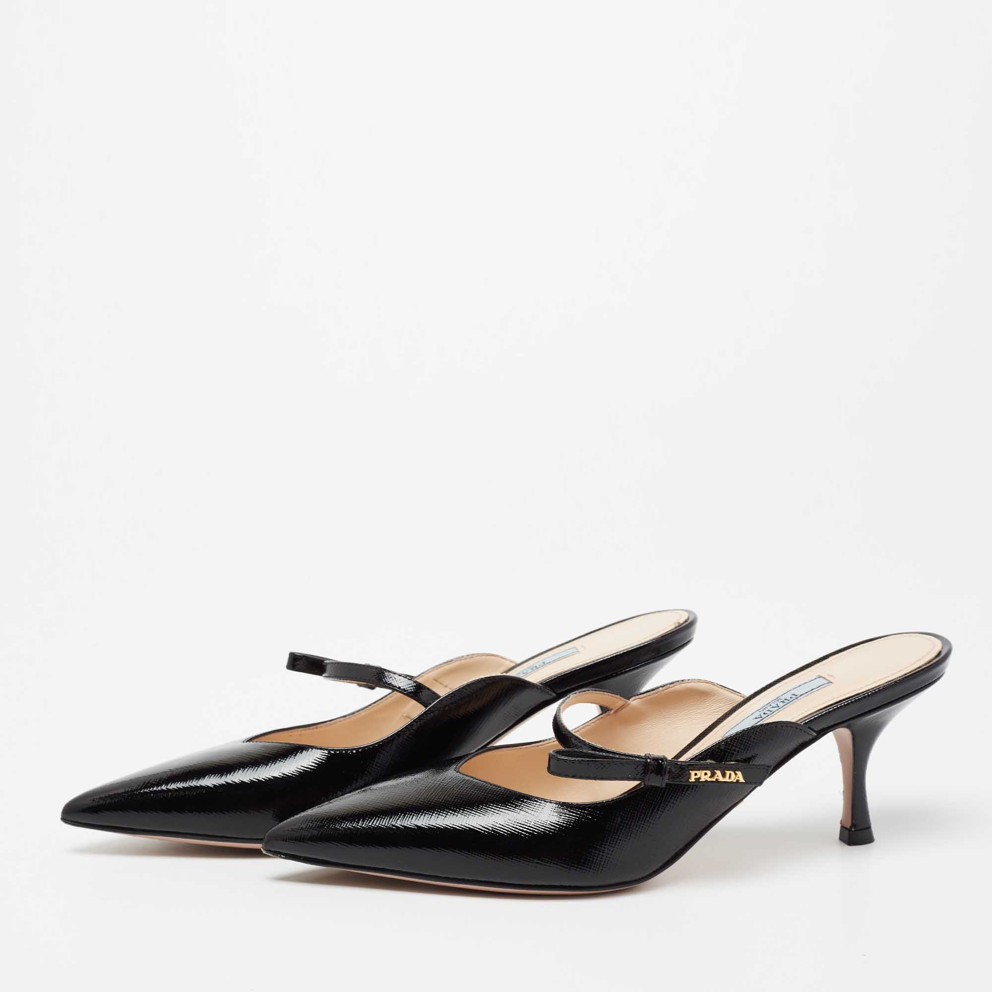 

Prada Black Patent Leather Mule Sandals Size