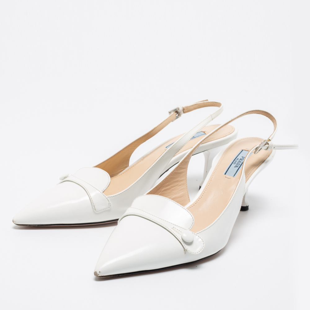 

Prada White Leather Slingback Pumps Size