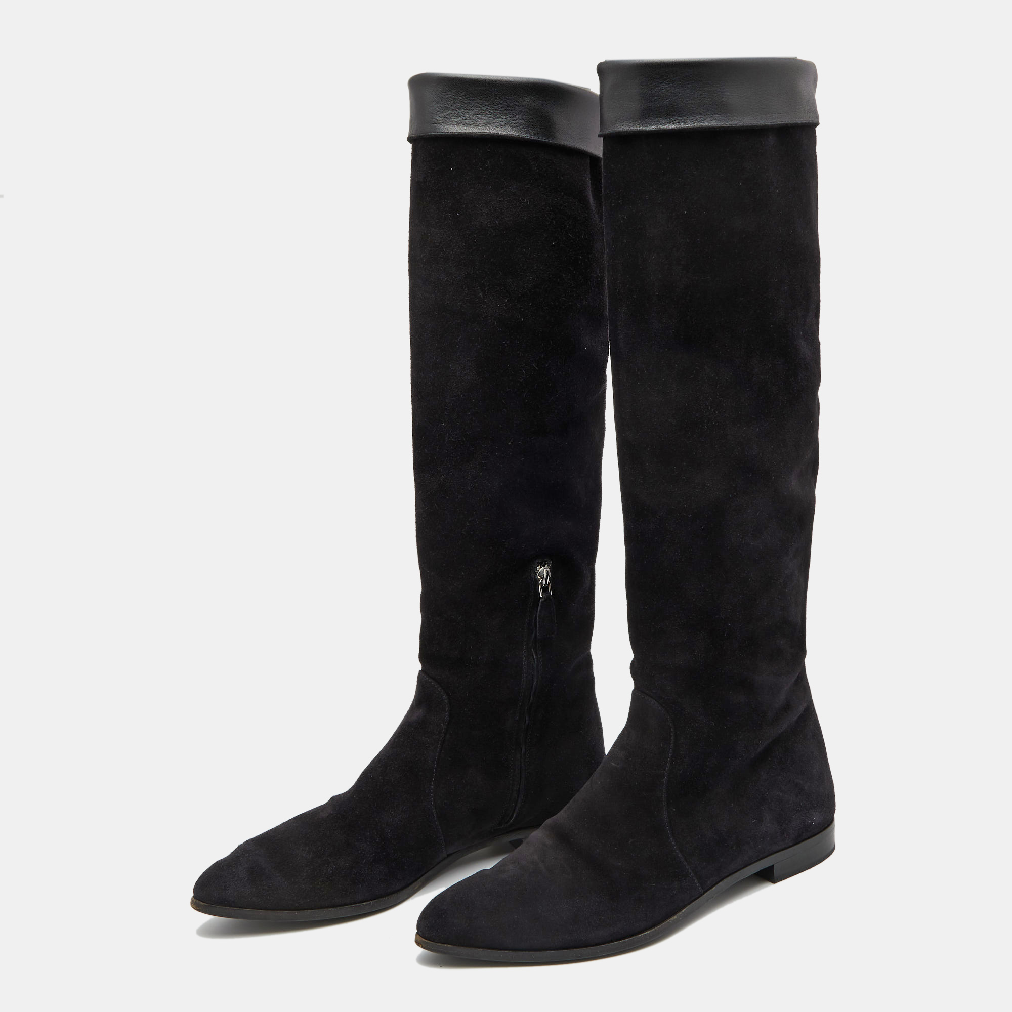 

Prada Black Suede Knee Length Boots Size