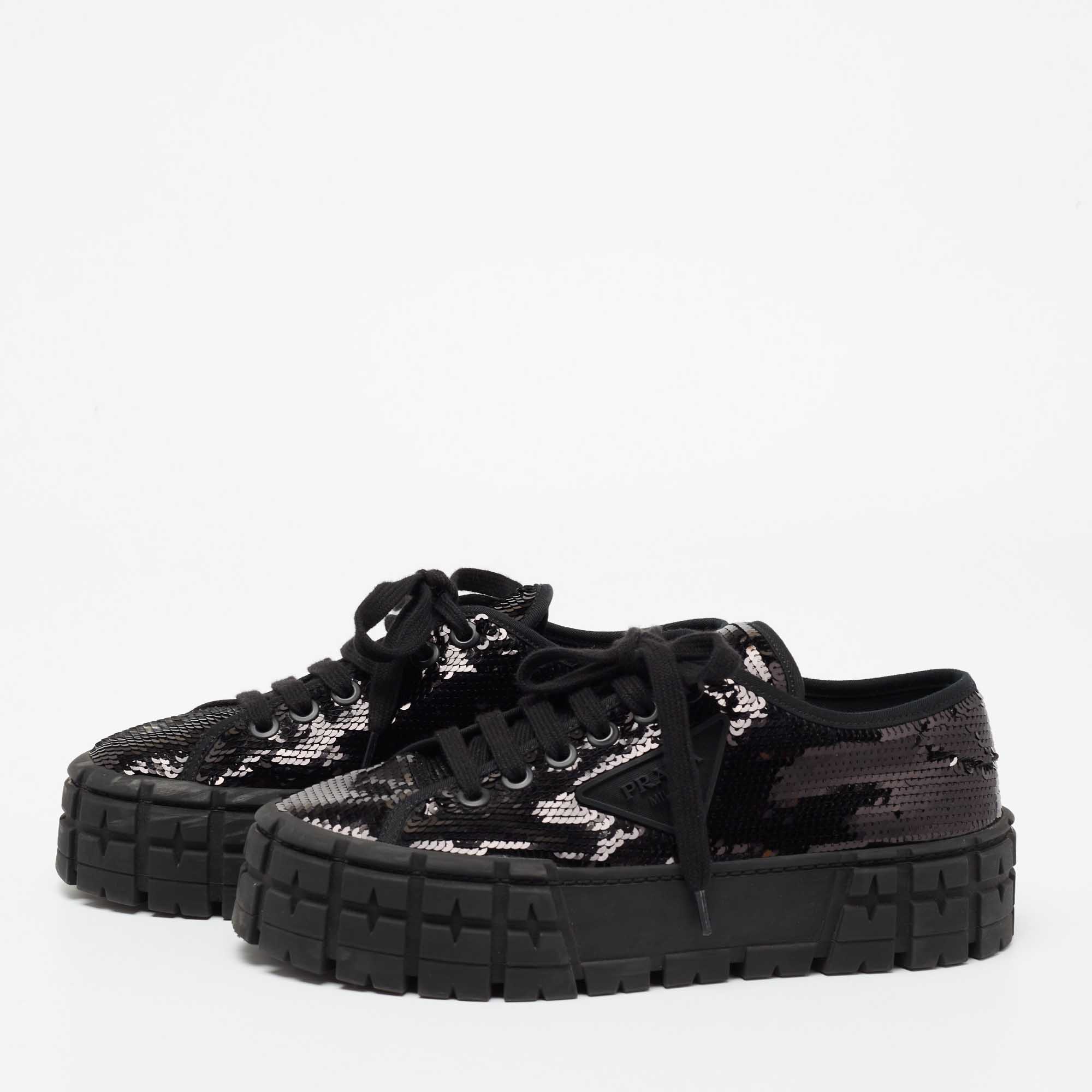 

Prada Black Sequin Double Wheel Platform Sneakers Size