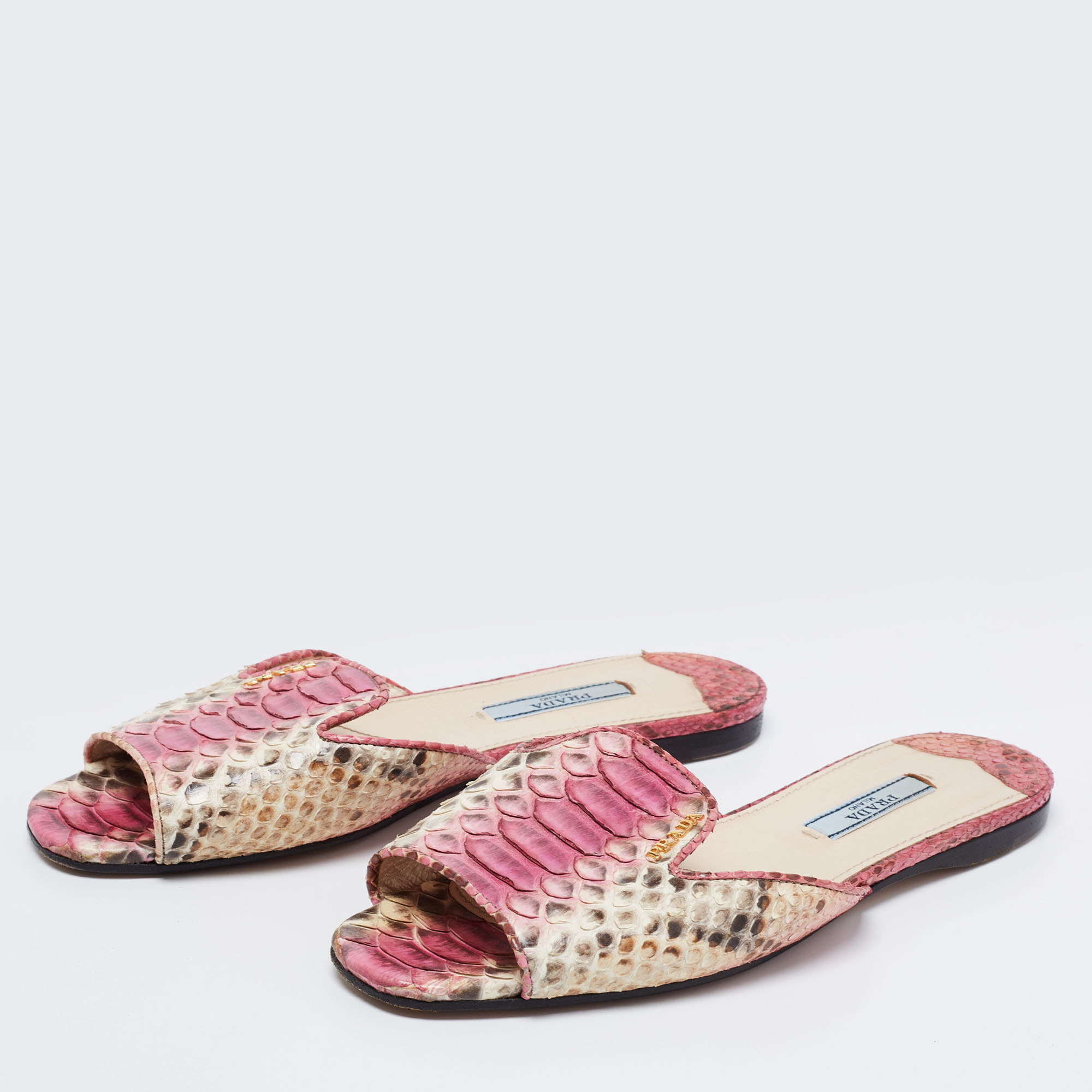 

Prada Pink/Beige Python Leather Flat Slides Size